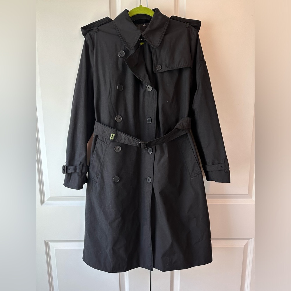Norma Kamali Lightweight Double Breasted Trench Coat Black (Size L)
